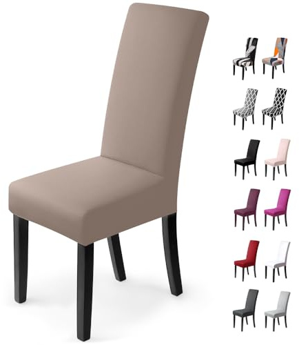 BalladHome Fundas para sillas Pack de 6 Fundas sillas Comedor Fundas elásticas, Cubiertas para sillas,bielástico Extraíble Funda, Muy fácil de Limpiar, Duradera (Paquete de 6, Caqui)