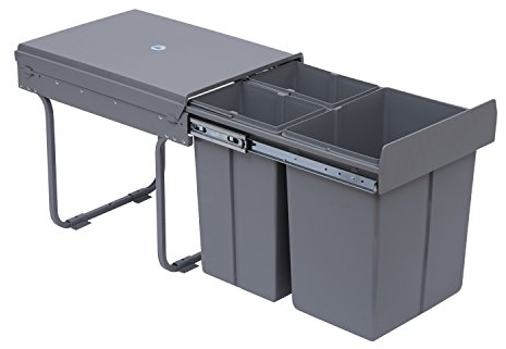 HOMCOM Poubelle cuisine coulissante encastrable 40L avec 3 bacs amovibles pour tri sélectif 2 x 10L et 1 x 20L - gris