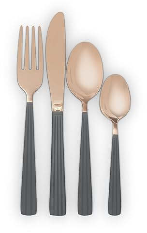 Tower Cavaletto Stainless Steel 16 Piece Cutlery Set, Grey & Rose Gold