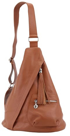 SH Leder echt Leder Damen unisex Brusttasche Sling Bag Sling Rucksack Schulterrucksack für Festival Reise Gross Crossbody Verstellbarer Schultergurt Frauen Ledertasche 32x38cm Lavie G666 (Cognac)