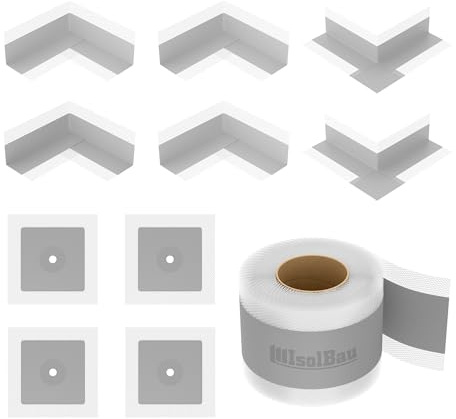 Isolbau 105G Bandset - Juego de juntas para interiores y exteriores, incluye cinta de sellado de 20 m, 4 esquinas interiores, 2 esquinas exteriores y 2 manguitos de pared, impermeabilización para