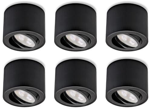 Sweet Led Aufbaustrahler flach schwarz Aufbauspot aus Aluminium Deckenspots inkl. wechselbarem 5W LED Modul Aufbauleuchte schwenkbar Deckenleuchte rund 230V Aufputz Strahler kaltweiß