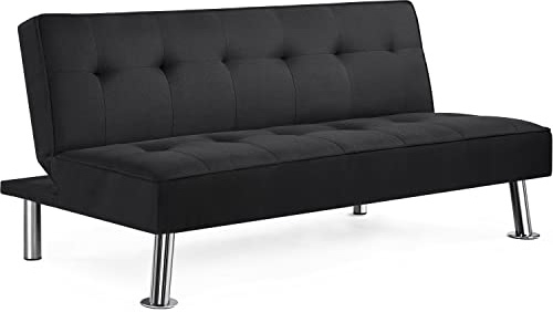 Yaheetech Sofá Cama de 3 Plazas Cama Plegable Tapizada de Poliéster Sofá Cama de 166.5 X92.5 cm Cama Doble Pata Metal Capacidad 350 KG Sofa Negra