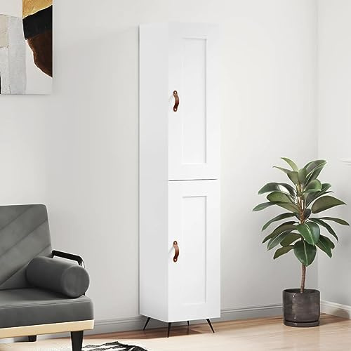Homgoday Sideboard 34.5 x 34 x 180 cm in Gloss White Plywood Bedside Table Bedroom Bedside Table Bedroom Bedside Cabinet Cupboard for Bedroom Floor Cabinet White Gloss 1 Wooden Door B