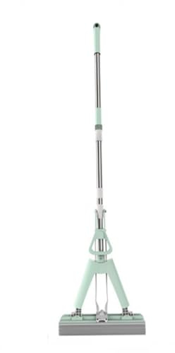 Bodenwischer, Mikrofaser-Flachwischer mit integriertem Auswringsystem, Nass-, Trocken- und Staubwischer für Hartholz, Laminat und Fliesen, Griff und Verlängerung aus Edelstahl ( Color : Green , Size :