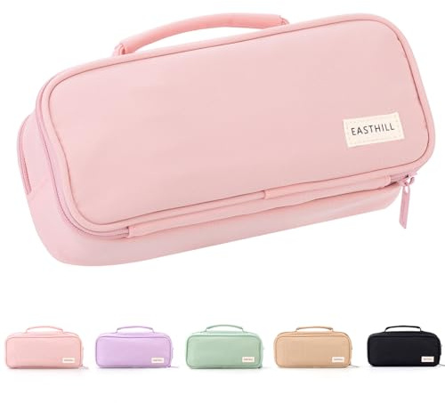 EASTHILL große Kapazität Federmäppchen Pen Pouch Organizer Canvas Bleistift Tasche mit Griff Schulbedarf für Mädchen-Rosa