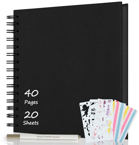 AIOR Album Fotos Scrapbook 21x21cm, DIY Espiral Álbum de Recortes para Pegar y Escribir 40 Páginas, Regalos de Boda Aniversario Cumpleanos, Para Bebés Amigos Parejas (Negro)