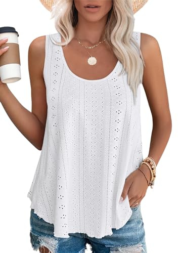 DUOEASE Tank Top Damen Weiß Sommer Ärmellose Oberteile Sommermode Scoop-Ausschnitt Shirt Damen
