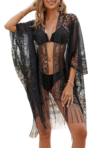 colornival Damen Bikini Badeanzug Cover Up Sexy Spitzen Sommer Beach Strandponcho Vertuschen für Urlaub Bademode Kimono