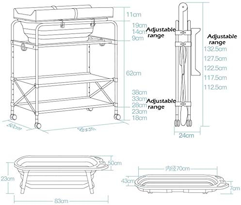 MMRTDJDR Tragbarer Wickeltisch mit Badewanne, faltbarem Design, Stauraum und Massageeinheiten - Blaue Farbvariante