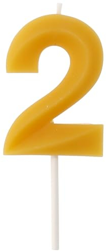Folat 24302 Kerze ECO - Zahl 2 - Bienenwachs - 4,5 cm - Geburtstag Zahlen Kerzen Tropfbeständig, Brennt länger, Honigduft