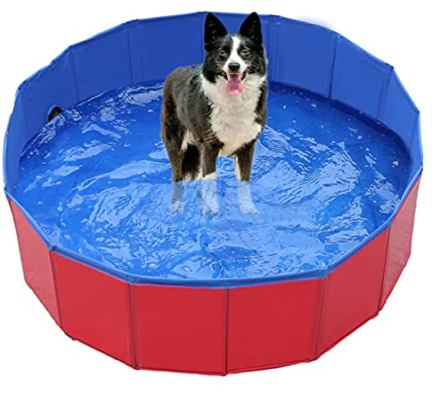 Hundepool, zusammenklappbarer Hundepool, Haustierbadewanne, Badewanne, Haustierschwimmbecken, Hunde-/Katzen-/Kinderbadezubehör (Farbe: Rot,