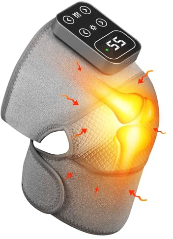 Knee Relief 3 IN 1 Kniemassagegerät, Kniewärmer mit 5 Heizung und 3 Massage, Kabelloses Beheizte Kniebandage Wiederaufladbare Einstellbare Größe für Knie/Ellenbogen/Schulter Entspannun
