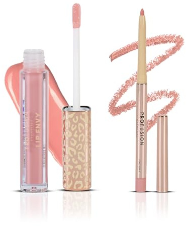 Profusion Cosmetics Lip Envy Gloss and Satin Liner Duo - High Shine | Ultra-Soft, Non-Sticky, Long-Lasting, High-Pigmented, Stain Finish, Smooth, Vegan and Cruelty Free, Define Lips, Pink Aura