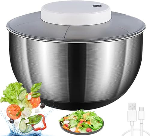 Essoreuse à Salade électrique Automatique, essoreuse à laitue Rechargeable par USB de 4,8 L, rotateur de Salade en Acier Inoxydable, laveuse de Fruits et légumes pour salades Vertes, laitue