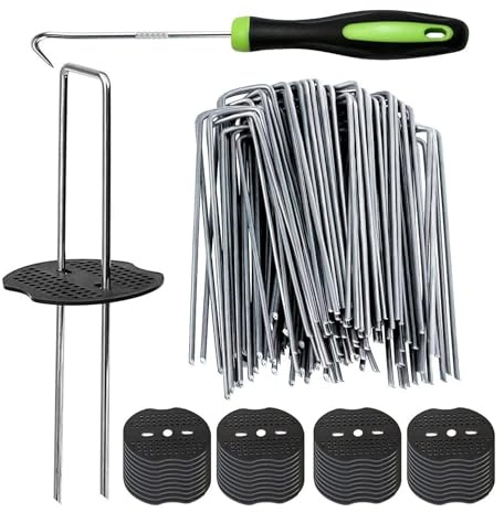 Lot de 30 Piquets de Jardin avec 30 Rondelles piquets d'ancrage avec Rondelles, Piquets de Fixation en Acier Galvanisé Ø 3mm,15 cm de Long pour Fixation de Films, bâche de Sol