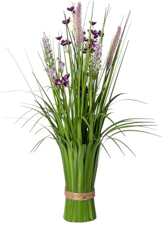 CREATIV green künstlicher Stehgras-Busch mit lila Blüten 48cm I künstlicher Grasbusch als Frühlingsdeko I Ziergras Osterdeko I hochwertige & dekorative Kunstgräser