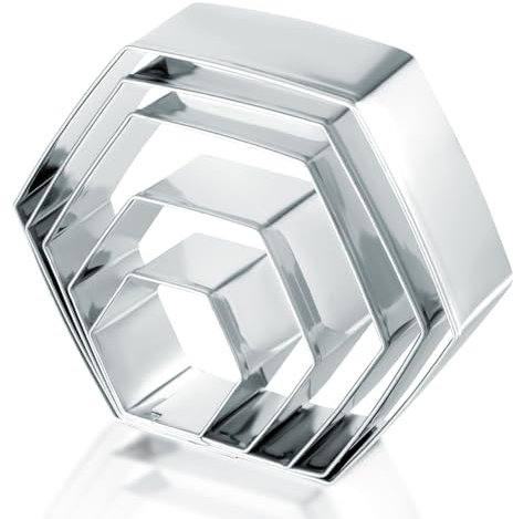 5 Pcs Hexagon Cookie Cutter, Stainless Steel Biscuit Cutter Hexagon Cookie Cutters Set Assorted Sizes for Biscuits Cake Sandwiches Shapes and Wedding Birthday Party