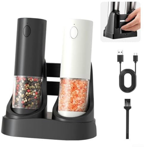 YUANGANG Juego de molinillo eléctrico de sal y pimienta, kit de molinillo de pimienta automático, kit de molienda automática, juego de molinillos de sal de 95 ml