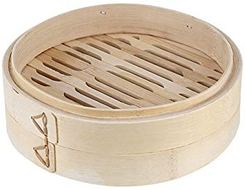 Vaporera de bambú, cesta de vapor antiquemaduras con asa/tapa, cocina saludable para verduras, albóndigas de suma tenue, bollos, pescado, carne (13.5-vapor)