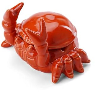 Crab Ashtray with Lid for Cigarette Ceramic Red Windproof Ash Tray for Home Office Tabletop Outside Patio Outdoor