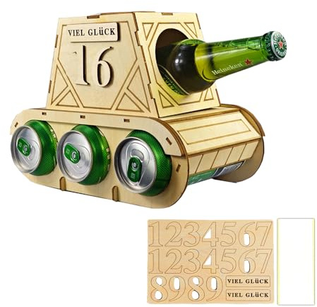 ZELAITE Lustiger Bierträger Holz – Tank-Design Flaschenträger – Originelle Biergeschenke für Männer – Perfekt zum Geburtstag Mann – Kreative Geschenkidee für Bierliebhaber (A)