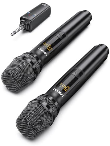 LEKATO Microphones sans fil 2,4 GHz, microphone chantant en métal, rechargeable, double micro sans fil portable jusqu'à 30 heures d'autonomie, ensemble de micro karaoké pour chant, discours, église