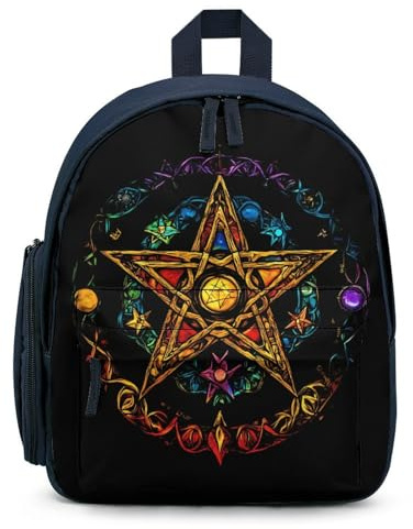 Wiccan Pentagram Witchcraft Magic Pagan Star Cute Printed Backpack Lightweight Shoulder Bag Travel Daypack for Camping Picnic Blue-style