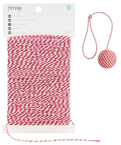 G2PLUS Red White Gift Wrapping String: 2mm Cotton Twine for Festive Wrapping, Christmas Craft, Holiday DIY and Decoration, 50M