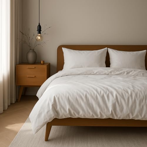 VEL VET HOME Bettwäsche 140x200 Baumwolle Bettbezug 140x200 cm mit Kissenbezug 80x80 cm Hohe Qualität Bettwäsche-Set mit Reißverschluss 100% Baumwolle Made in EU Weiß
