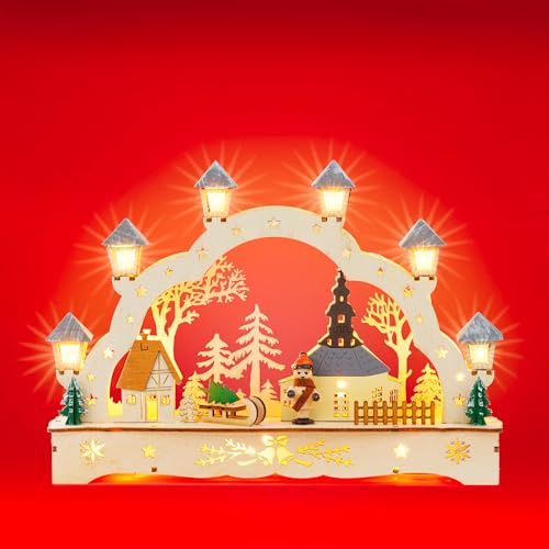 SIKORA LB60s Kleiner Schwibbogen aus Holz beleuchteter LED Lichterbogen Deko Weihnachten Motiv Seiffener Kirche Breite 27cm