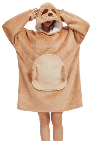 chuangminghangqi Kuscheldecke zum Anziehen mit Ärmeln und Kapuze Winter Comfy und Warm Sofadecke Unisex Übergroßes Faultier Decken Pulli Damen Lustige Riesen Hoodie Decke