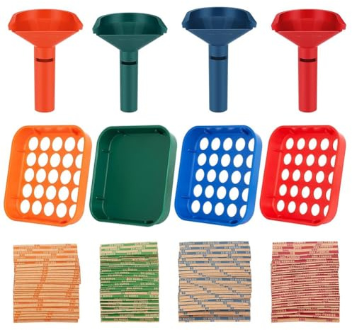 Fegtrtyoa Vassoio per Ordinare Monete e Tubo per Ordinare Monete, 4 Vassoi Separatori di Monete Codificati A Colori con 100 Pezzi di Involucri per Monete Assortiti.