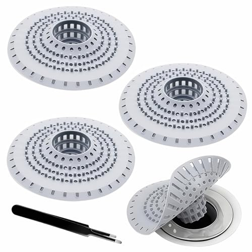 3 Stück Abflusssieb, Silikon Haarsieb Dusche mit Saugnapf, Duschsieb abfluss haare mit Pinzette, Abflusssieb Dusche, Haarfänger Dusche, Universelles Duschsieb Für Küche, Dusche, Badewanne, Waschbecken