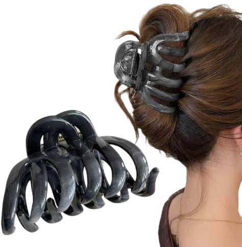 HORREX Claw Clip Vintage 9 CM Große Haarklammer Trendiger Look (Grau) | Haarspangen Damen für Dünnes Dickes Haar, Hair Clips Rutschfestes, Stabiler Halt, Angenehm zu Tragen, Glänzend und Elegant