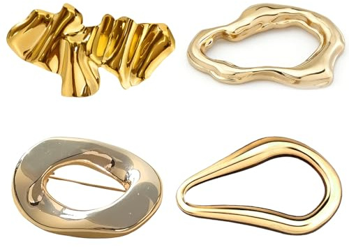 ROKZELT 4 Piezas Broches únicos dorados para mujer, broche de metal geométrico vintage, broche irregular, broche de solapa, insignias, suéter, bufandas, vestido, chal, accesorio de graduación
