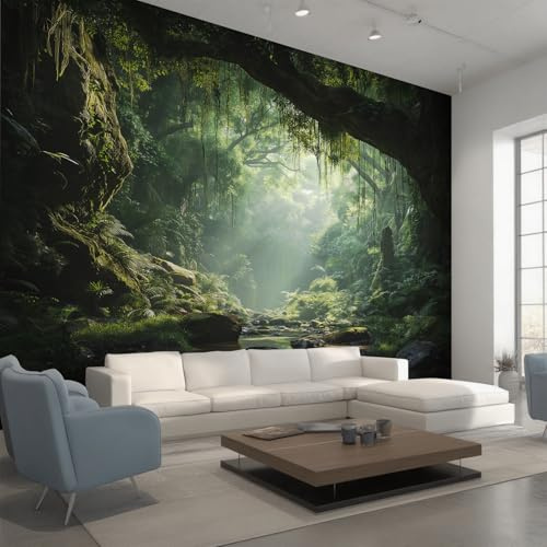 Generisch Vlies Fototapete Tropische Dschungel 300x210 cm (B x H), Tapete Natür Regenwald Wandtapete Wohnzimmer Schlafzimmer Vliestapete, Wanddeko Motivtapeten