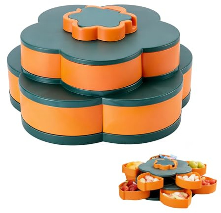 Timasser Snackbox Mit Fächern Snack Spinner Mit 5 Einzelnen Fächern Retro Süßigkeiten Aufbewahrung Große Süßigkeitenspender Snackteller Mit Deckel Snacktablett Für Süßigkeiten Keksen Snacks Nüsse (C)