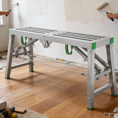 Scala Pieghevole Regolabile in Acciaio per ponteggi, Piattaforma di Lavoro Pieghevole, Ideale per Costruzioni, progetti Fai da Te e miglioramento della casa,001,180cm