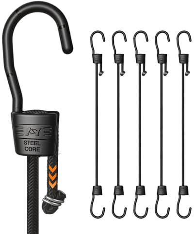 5 Pack 100cm (39 Inch) Adjustable Bungee Cords with Hooks – Heavy Duty Elastic Shock Cord Straps for Luggage, Roof Racks, Bike Racks, Camping, Car Roof, Tie Downs & Garage