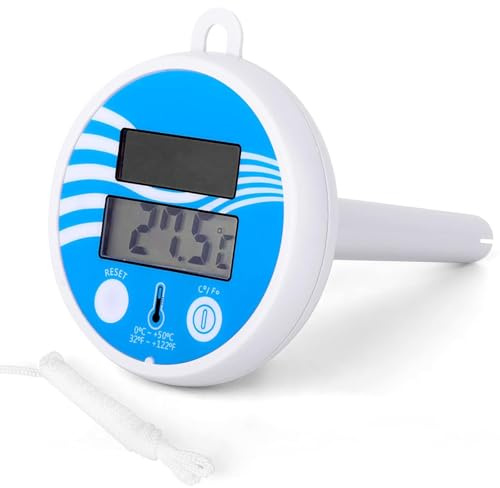 Pool Thermometer, Schwimmendes Digitales Solar-Pool-Thermometer mit Großem, gut Lesbarem Display und Schnur, Wasserdichtes Temperaturmessgerät für Pools, Spas, Whirlpools und Aquarien