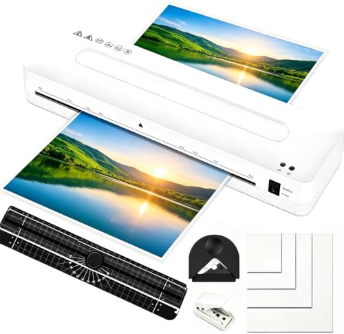 Máquina laminadora térmica A3 con ajustes de frío/calor, 100 bolsas laminadoras y bolsa antiatasco, para oficina, escuela y hogar