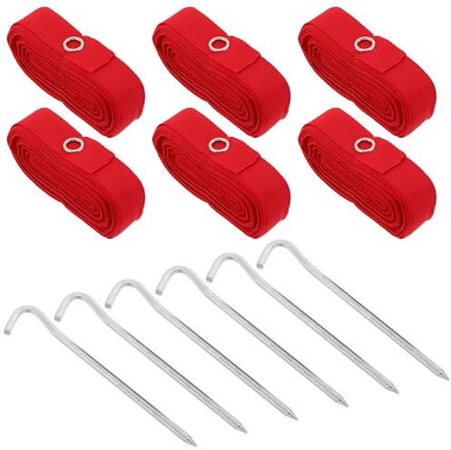 MAGICLULU Kit de Marquage de Terrain de Beach-Volley Lignes Délimitant Le Terrain de Volley-Ball 6 Pcs Rouge Nylon et Alliage D'aluminium Ancres de Sol de Sable et Entraînement