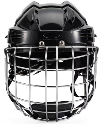 Amagogo Sportschutzhelm aus Robustem - mit Aufgesetztem Gesichtsschutzgitter Gepolsterter Innenseite Und Anpassbarer Befestigung für Eishockey Inlineskating, Schwarz, Klein Kopfumfang 52-58