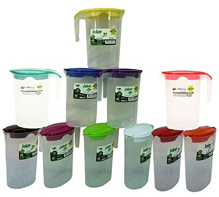 1.75 Litre Plastic Jug - Water Jug - Milk Juice Storage Pitcher - Fridge Door Jug with Coloured Lid (Set of 4)