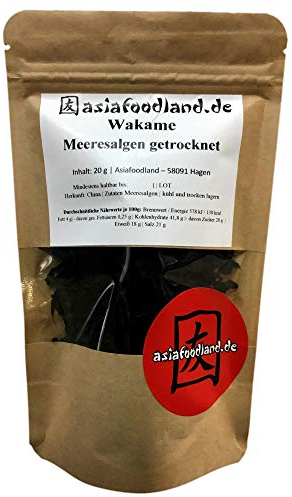 Asiafoodland - Wakame Meeresalgen getrocknet, im praktischen wiederverschließbaren Beutel, 1er Pack (1 x 20 g)