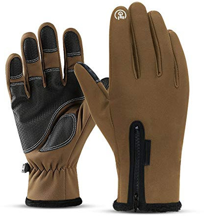 BAIAA Guanti, Touchscreen A Punta Di Dito, Fodera In Velluto, Rivestimento SBR, Usura Antiscivolo, Zip Impermeabile Per Ciclismo, Sci, Golf E Altri Sport All'aperto (XXL,Tan)