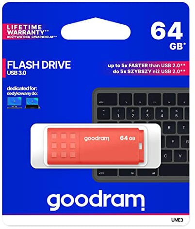 goodram USB-Speicherstick mit 64GB UME3 - USB 3.0 DatenSpeicherung Pen Drive - Lesegeschwindigkeit bis zu 60 MBs - Memory Stick - USB Flash Laufwerk mit Kunststoffgehäuse - Orange