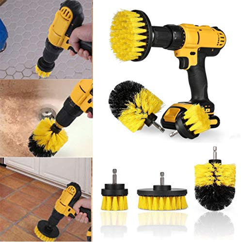 TuToy 3Pcs Drill Scrubber Brush Cleaning Brush Power Full Electric Bristle Bathtub Tile Grout Cleaner - Black