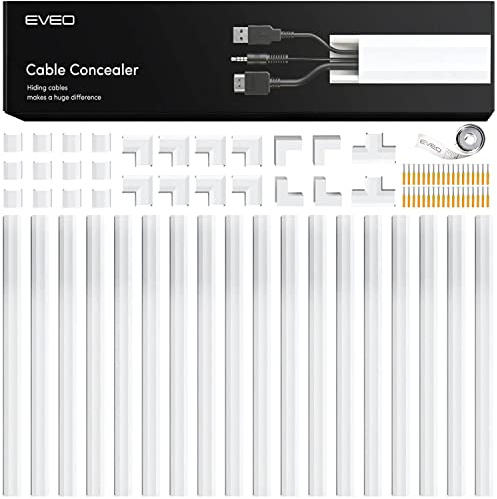 EVEO Cable Hider Wall 306” - Cable Raceway Cord Hider - Wire Covers for Cords on Wall, Cord Cover, Wall Cable Hider, Cable Concealer, Wire Hiders for TV on Wall Management-20X (L16 W0.95 H0.5) - White